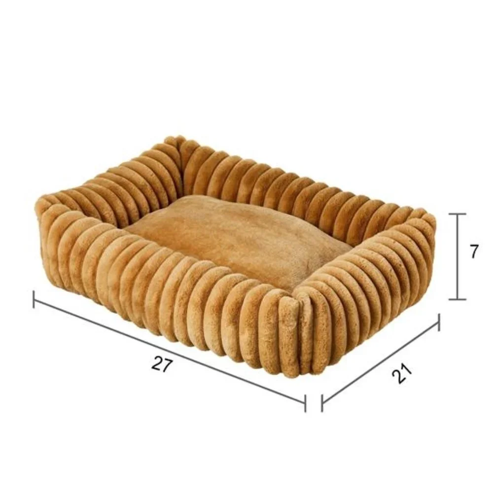Ribbed Plush Cuddler Dog Bed, Machine Washable, Tan, 27